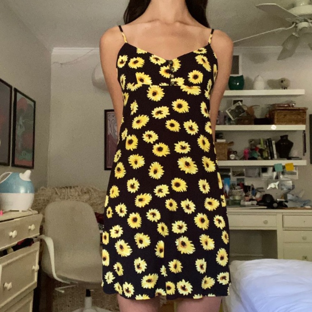Urban outfitters black yellow floral mini dress
